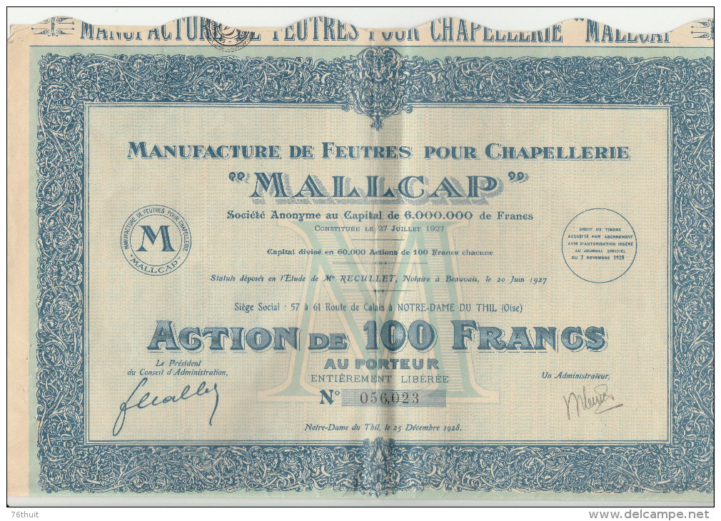 Rare ! 1928 - MALLCAP - Manufacture De Feutres Pour Chapellerie+ 39/40 Coupons - - Textile