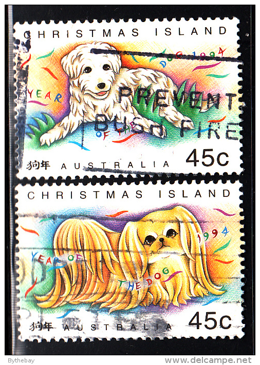 Christmas Island Used Scott #358-#359 Set Of 2 Dogs - Lunar New Year Year Of The Dog - Christmas Island