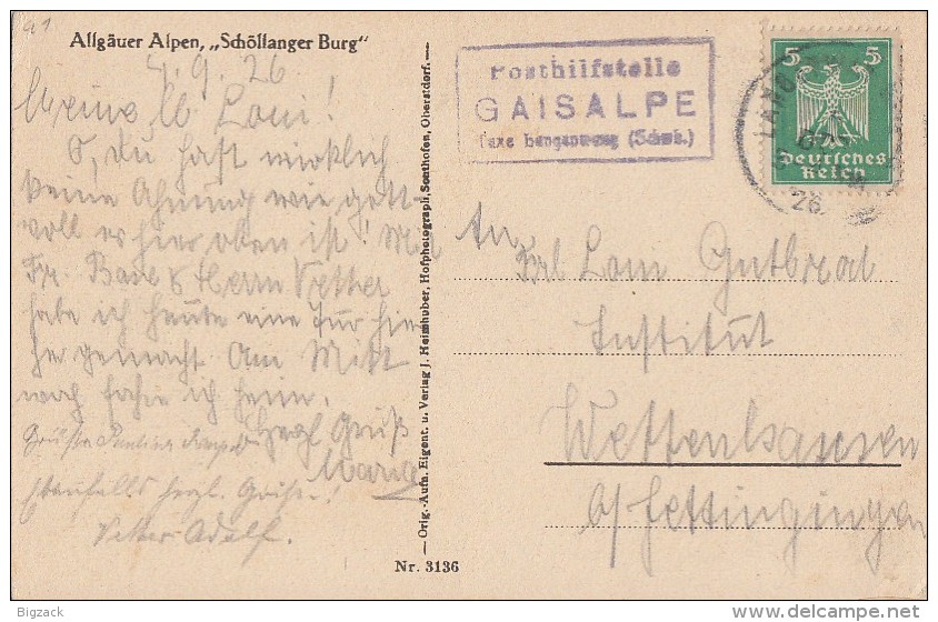 DR AK EF Minr.356 Mit Posthilfsstempel Gaisalpe 4.9.26 - Briefe U. Dokumente