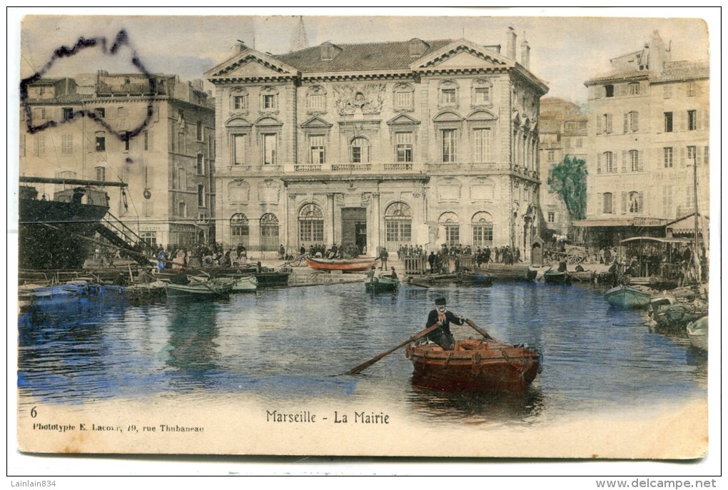 - 69 - Marseille - La Mairie - Barque, Férry Boat, Vieux Port, écrite En 1910, Un Peu De Couleur, BE, Scans. - Puerto Viejo (Vieux-Port), Saint Victor, Le Panier