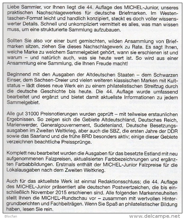 Stamp Catalogue Germany MlCHEL Junior 2016 New 10€ With AD DR III.Reich Danzig Saar Berlin SBZ DDR BRD 978-3-95402-136-9 - Sonstige & Ohne Zuordnung