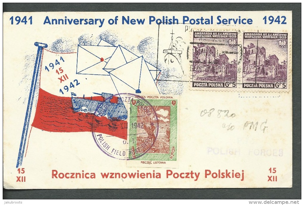 1942. CARD. POLISH  NAVY  PHILATELIC EXHIBITION BY POLISH FIELD POST OFFICE - Non Classés