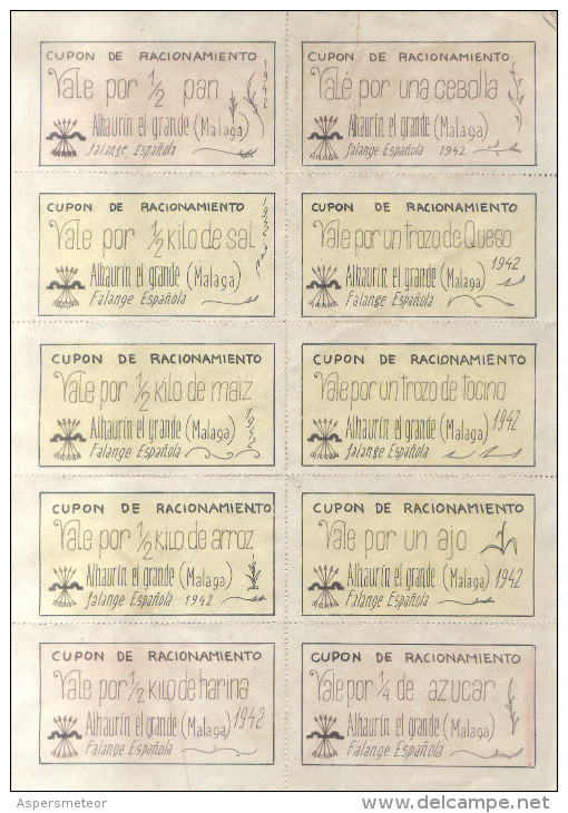 ANTI MACONNIQUE ANTIMASON ANTI MASONERIA LAMINA COMPLETA DE CUPONES DE RACIONAMIENTO ALHAURIN EL GRANDE AÑO 1939 MALAGA - Andere & Zonder Classificatie