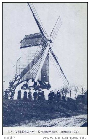 VELDEGEM Bij Zedelgem (W.Vl.) - Molen/moulin - Blauwe Postkaart Ons Molenheem Van De Verdwenen Kroonemolen - Zedelgem