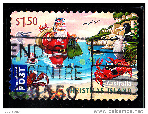 Christmas Island Used 2011 Issue $1.50 Santa As Scuba Diver - Christmas - Booklet Stamp - Christmas Island