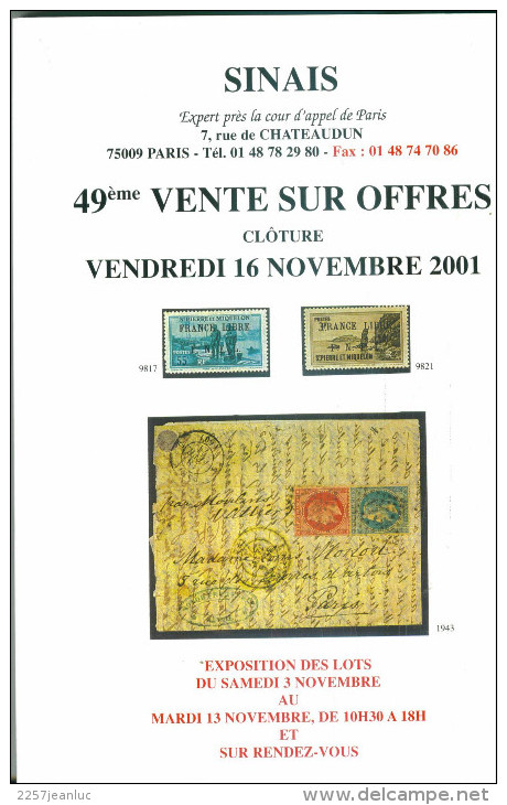 Cathalogue Sinais Du 16 Novembre 2001 - Catalogues For Auction Houses