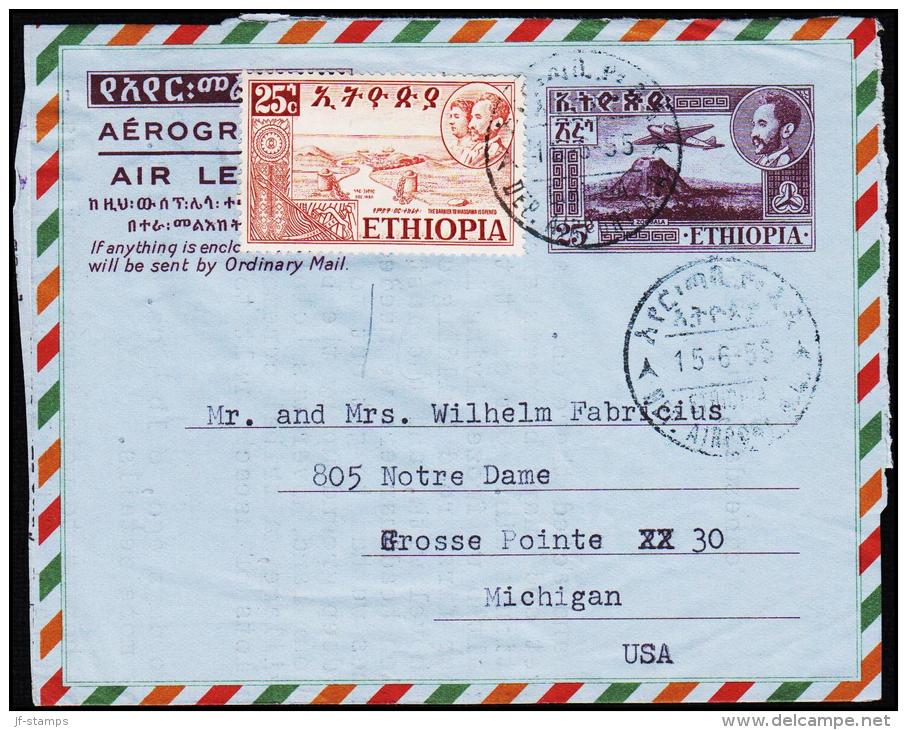 1955. 25 C. AIR LETTER + 25 C. AIRPORT 15-6-55.  (Michel: ) - JF181751 - Äthiopien