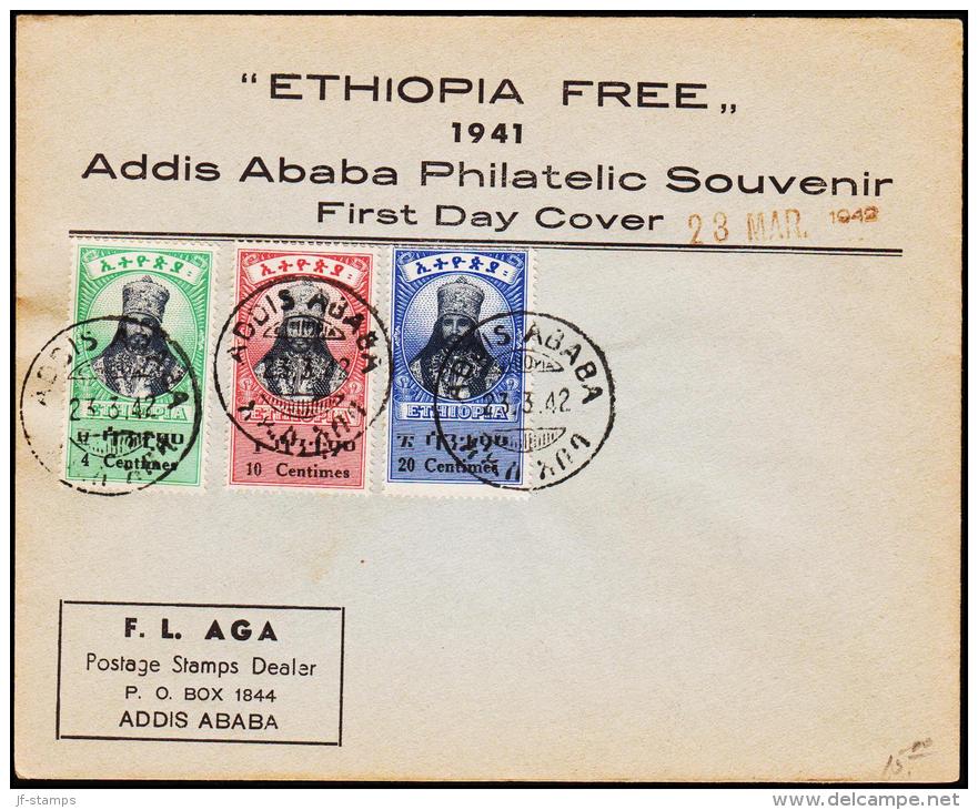 1942. Haile Selassie 4 + 10 + 20 Centimes ADDIS ABABA 22. JUN 42.  (Michel: 196, 198, 200) - JF181721 - Äthiopien