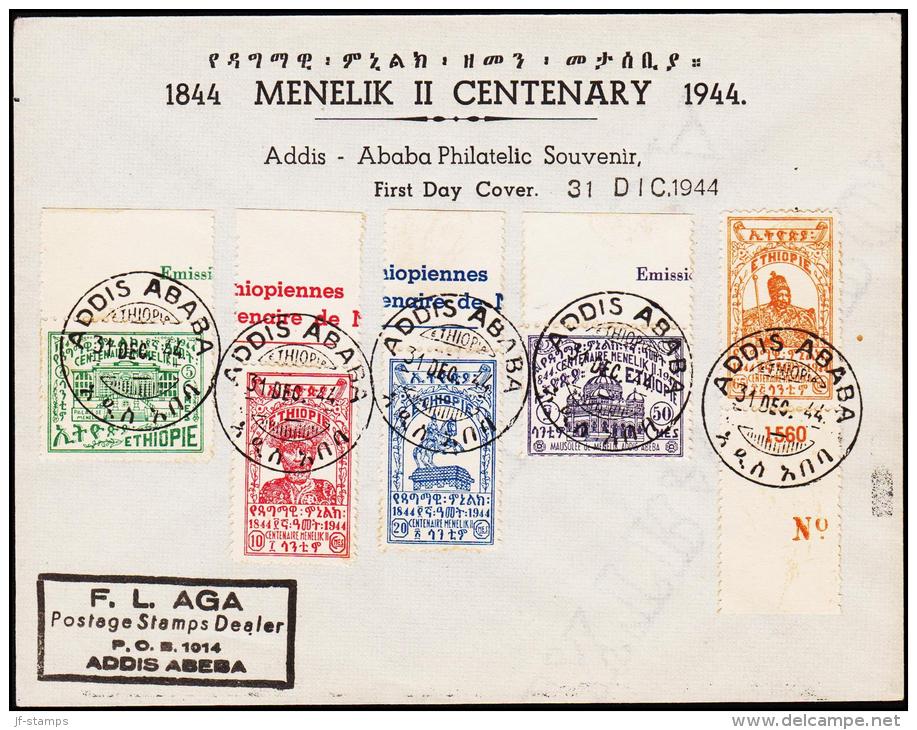 1944. Meneliks. 5 Ex. FDC ADDIS ABABA 31 DEZ 44.  (Michel: 212-216) - JF181704 - Äthiopien