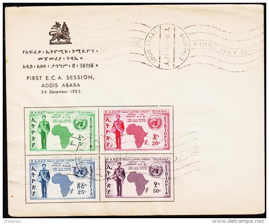 1958. FIRST E.C.A. SESSION 4 Ex. FDC ADDIS ABABA 29. - 12 - 58.  (Michel: 375-378) - JF181739 - Ethiopië