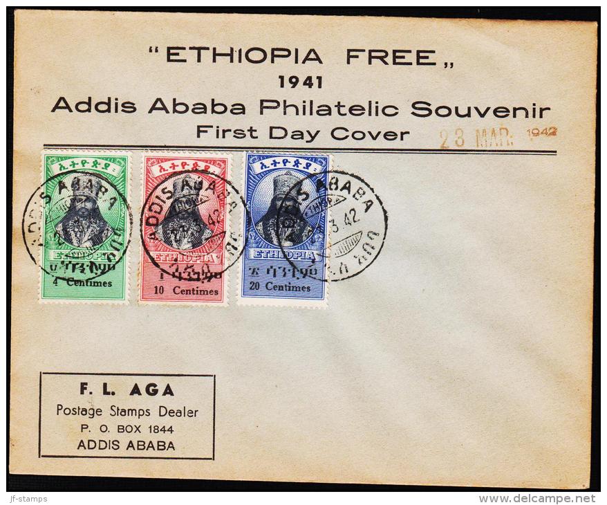 1942. Haile Selassie 4 + 10 + 20 Centimes ADDIS ABABA 22. JUN 42.  (Michel: 196, 198, 200) - JF181726 - Äthiopien