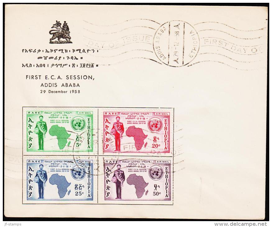 1958. FIRST E.C.A. SESSION 4 Ex. FDC ADDIS ABABA 29. - 12 - 58.  (Michel: 375-378) - JF181732 - Äthiopien