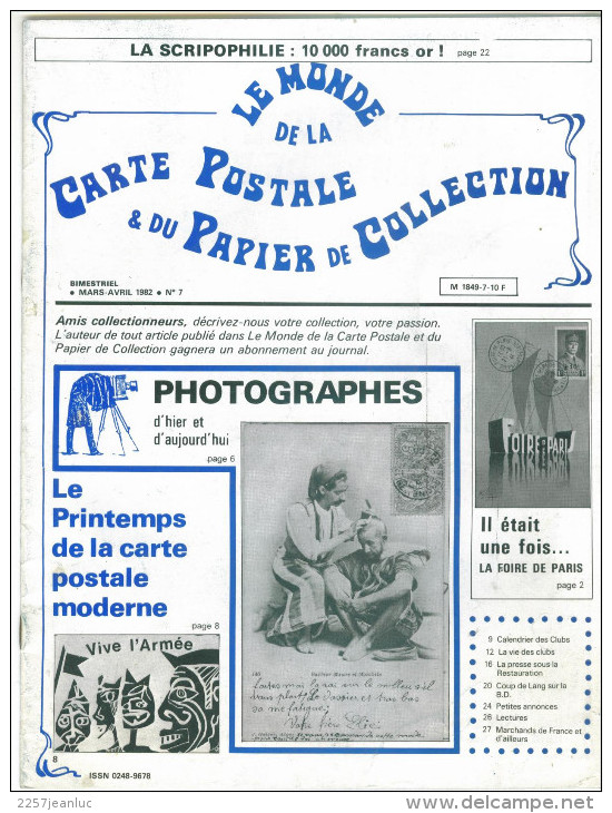 Revue  Le Monde De La Carte Postale & Du Papier De Collection  N: 7 1982 - Français