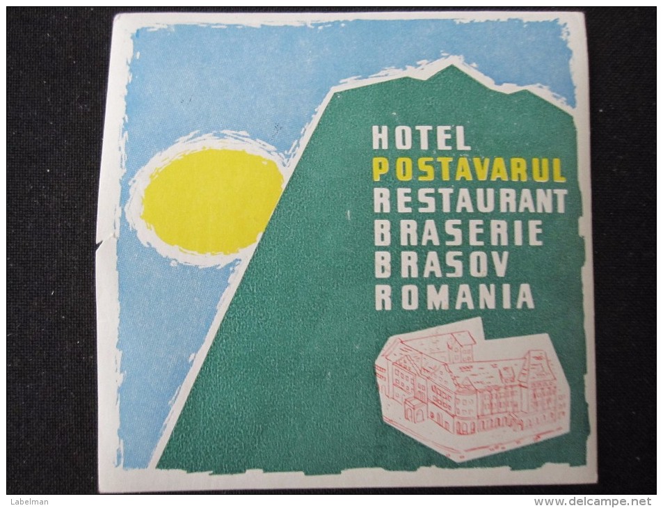 HOTEL CAMPING PENSION MOTEL SPA INN POSTAVARUL BRASOV BUCHAREST ROMANIA LUGGAGE LABEL ETIQUETTE AUFKLEBER DECAL STICKER - Hotel Labels