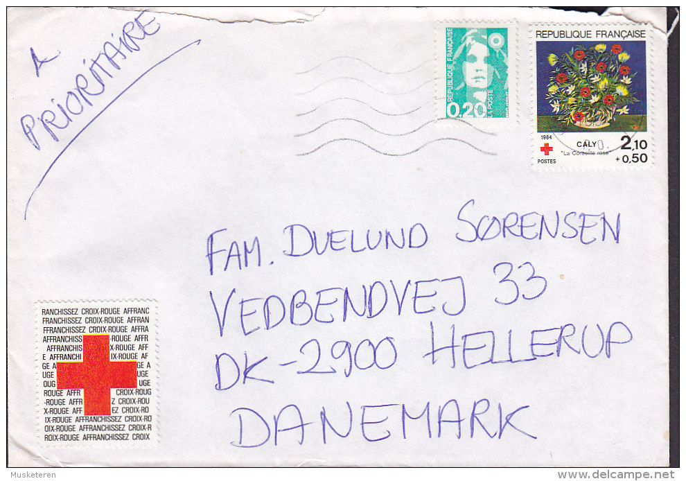 France A Prioritaire PERPIGNAN 1994 Cover Lettre Red Cross Rotes Kreuz Croix Rouge Marianne - 1989-1996 Marianna Del Bicentenario