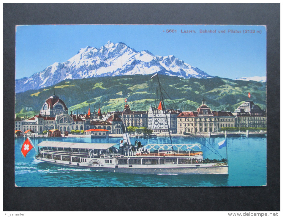 AK Schweiz 1939 L 5661 Luzern. Bahnhof Und Pilatus (2132m) Raddampfer. FRankiert Mit Michel Nr. 342 - Lucerne