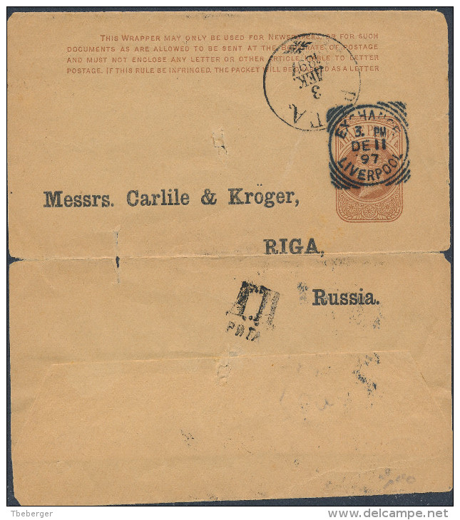 Russia Incoming From England 1897 Stationery Wrapper LIVERPOOL To RIGA With Rare Civil Censorship Mark D Ts RIGA (2503) - Briefe U. Dokumente