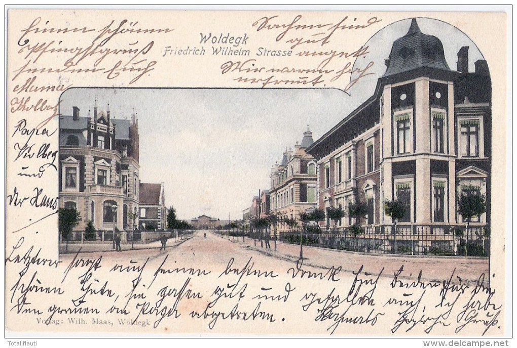 WOLDEGK Friedrich Wilhelm Strasse Belebt Color Passepartout Karte Bahnpost BLANKENSEE STRASBURG ZUG 6 Gelaufen 21.5.1904 - Neubrandenburg