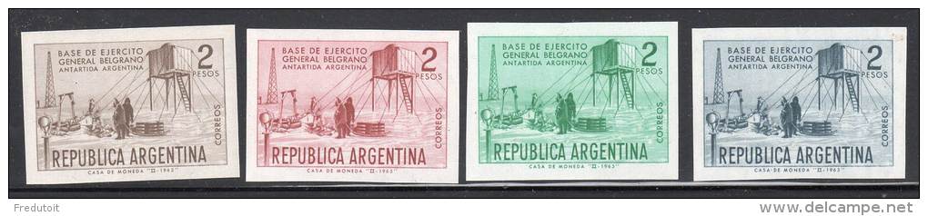 ARGENTINE - NON DENTELE - 4 ESSAIS Du N° 703 (1965) Base Antarctique - Unused Stamps