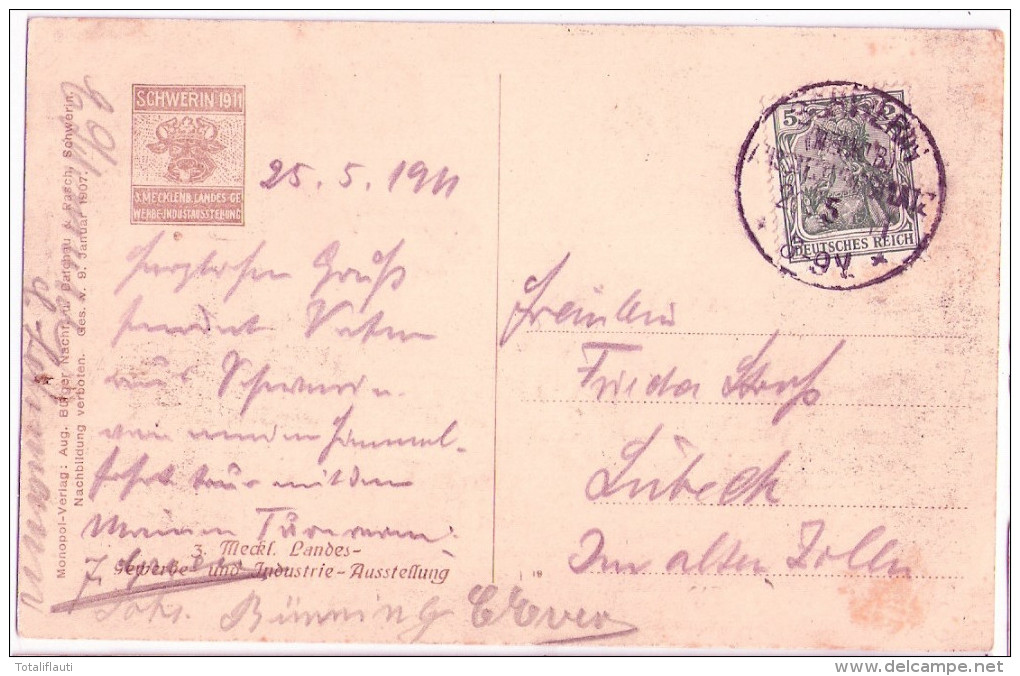 SCHWERIN Mecklenburg 3 Landesausstellung Gewerbe + Industrie 25.5.1911 Sonderstempel AUSSTELLUNGSPLATZ - Schwerin