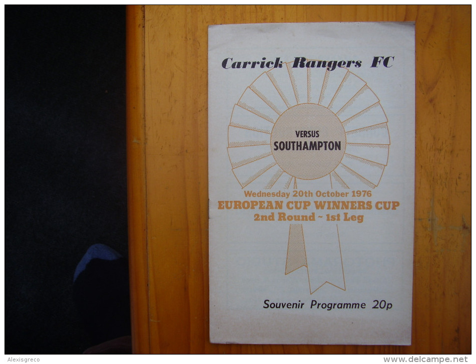 FOOTBALL 1976 CARRICK RANGERS V SOUTHAMPTON PROGRAMME For EUROPEAN CUP WINNERS CUP. - Other & Unclassified