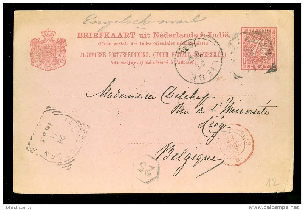 NED. INDIE * HANDGESCHREVEN BRIEFKAART Uit 1893 Gelopen Van SOEKABOEMI Naar LIEGE BELGIQUE (10.152m) - Netherlands Indies