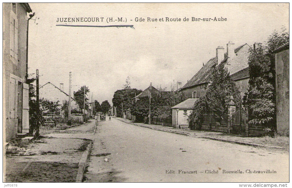 52 - HAUTE MARNE - JUZENNECOURT - Grande Rue Et Route De Bar Sur Aube - 1931 - Très Bon état - 2 Scans - Juzennecourt