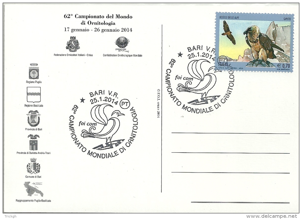 Italia Bari 2014 / Campionato Mondiale Di Ornitologia FOI COM / Vautour Gier Vulture - Mechanical Postmarks (Advertisement)