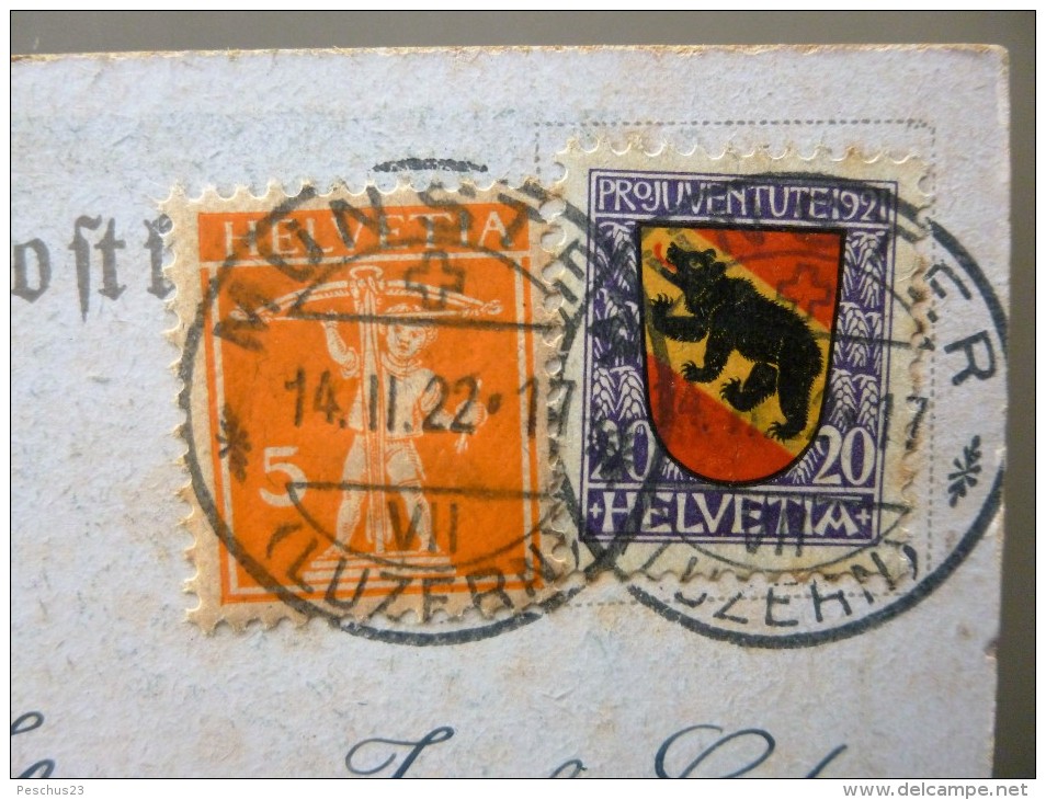 SUISSE / SCHWEIZ / SWITZERLAND // 1922, Karte, 20Rp. PRO JUVENTUTE 1921 + 5Rp. Tellknabe => DEUTSCHLAND - Lettres & Documents