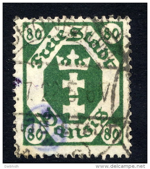 DANZIG 1922 Arms Definitive 80 Pf. Green, Postally Used, Expertised. Michel 94 - Usati