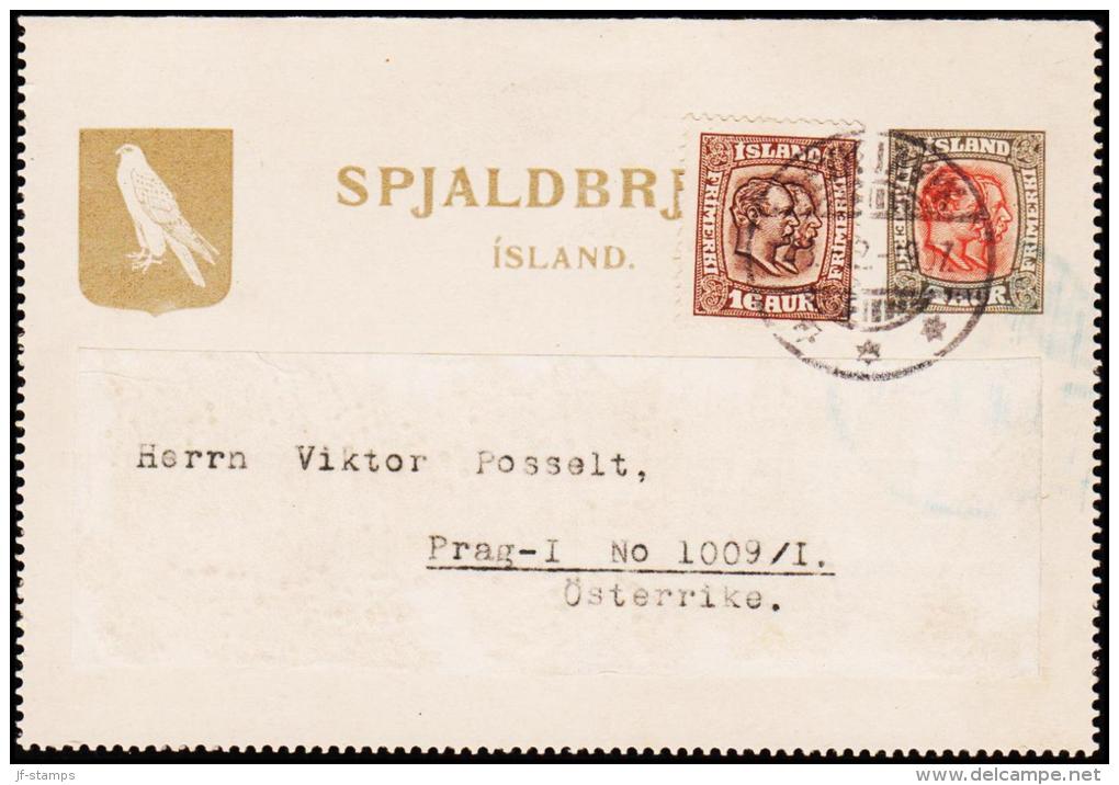 1907. 10 Aur SPJALDBRJEF REYKJAVIK 23. 12. 1907. To Prag, Österrike. PRAG 1 3/1.08.  (Michel: K 3) - JF181848 - Interi Postali