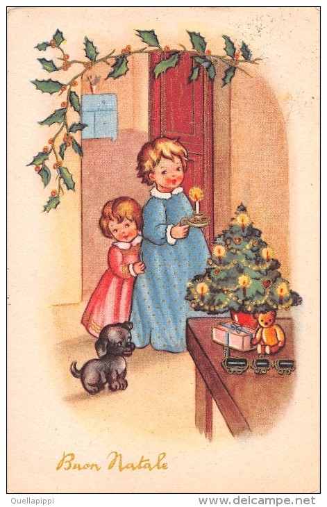 03310 "BUON NATALE" BAMBINI, CANE, ALBERO NATALE, GIOCHI, VISCHIO, CANDELA. CART. SPED. 1952 - Altri & Non Classificati