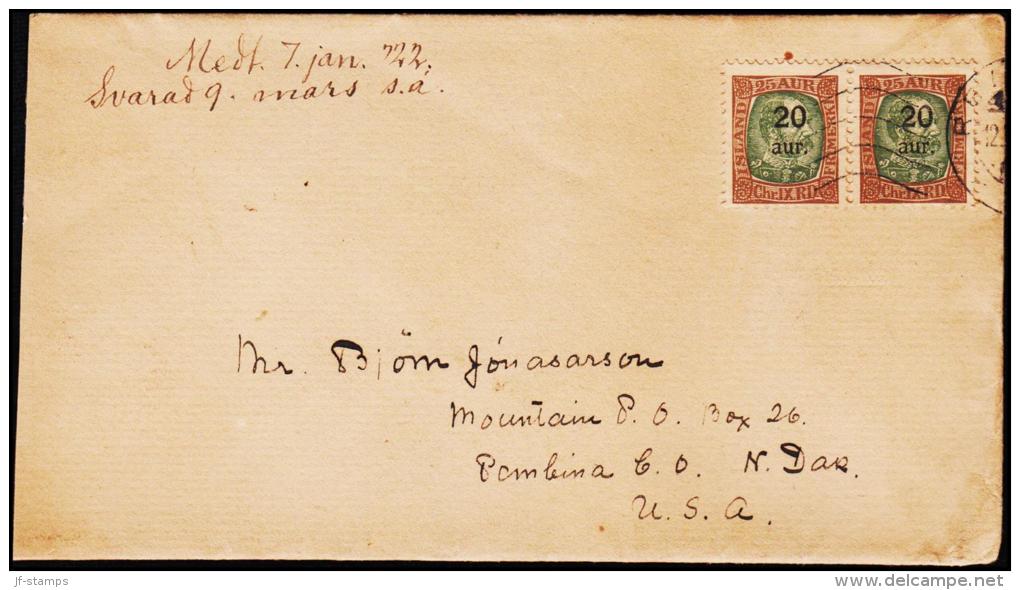 1921. Surcharge. King Christian IX. 20 Aur On 25 Aur Green/brown 2 Ex. REYKJAVIK To Nor... (Michel: 106) - JF181821 - Covers & Documents
