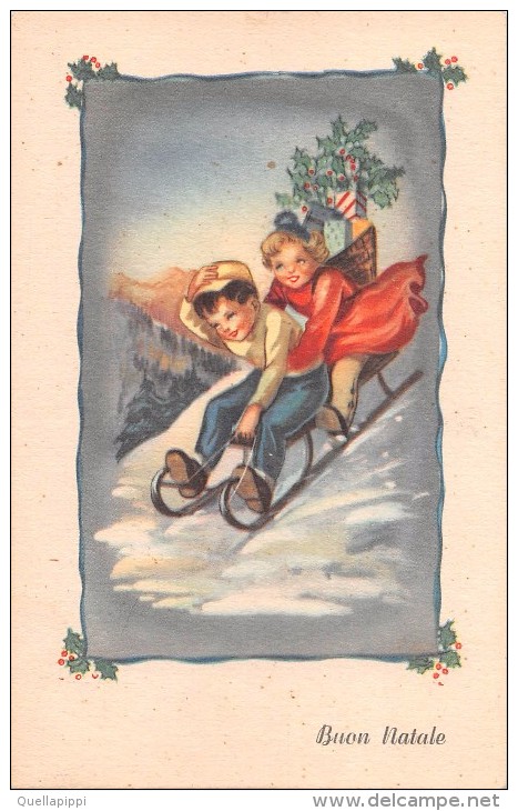 03338 "BUON NATALE" BAMBINI, SCLITTA, DONI, VISCHIO, NEVE.  CART. NON SPED. - Altri & Non Classificati