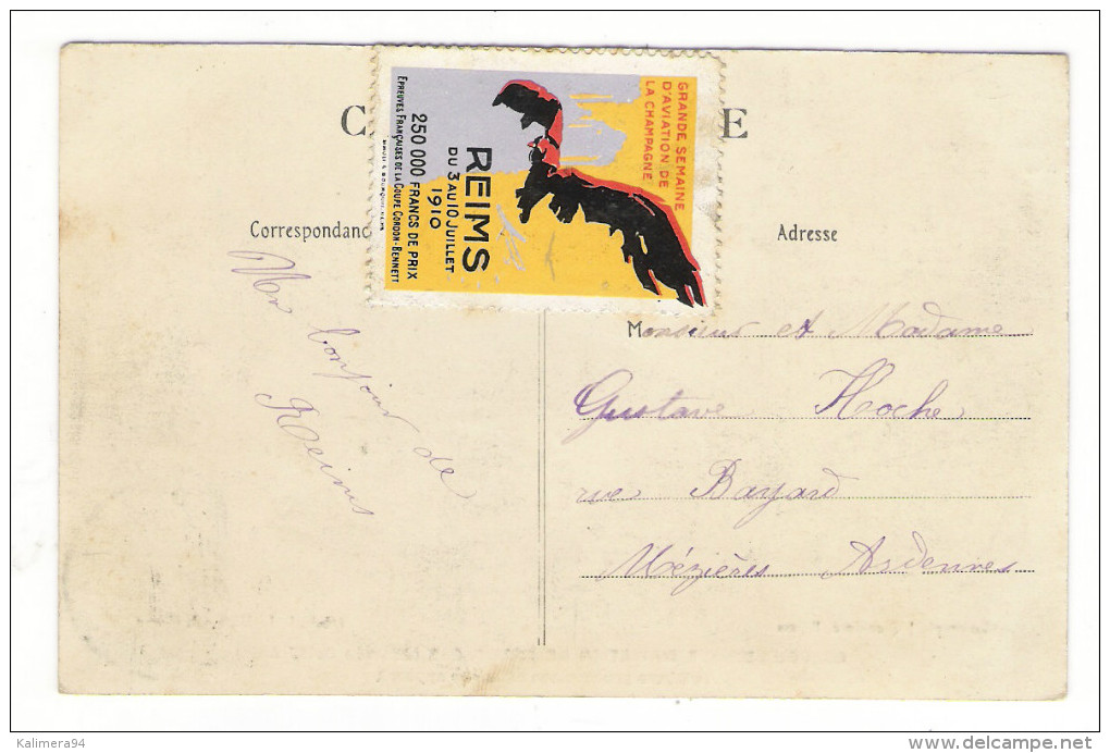 GRANDE SEMANINE D' AVIATION DE CHAMPAGNE  ( 25 Août ) / LEFEBVRE PREND PLACE DANS SON APPAREIL / VIGNETTE REIMS 1910 - Reuniones