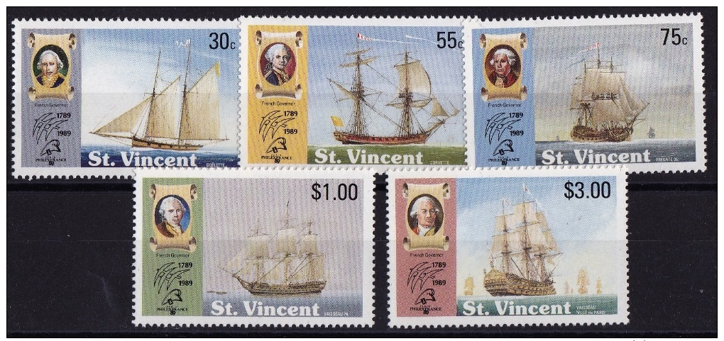 St. Vincent (Sc# 1227-31), MNH, (Set Of 5), Ships, 1989 - St.Vincent (...-1979)