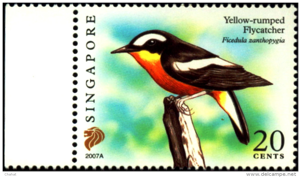BIRDS-YELLOW RUMPED FLYCATCHER-SINGAPORE-REPRINT SERIES-2007A-MNH-B6-883 - Specht- & Bartvögel