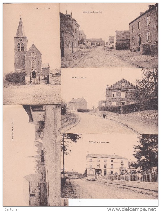 CORTHYS-KORTIJS-GINGELOM-LOTJE-REEKS-5 POSTKAARTEN-RUE DU PONT+L´ECOLE+RUE DE LA STATION+SNYERS+L´EGLISE-ZIE 7 SCANS-TOP - Gingelom