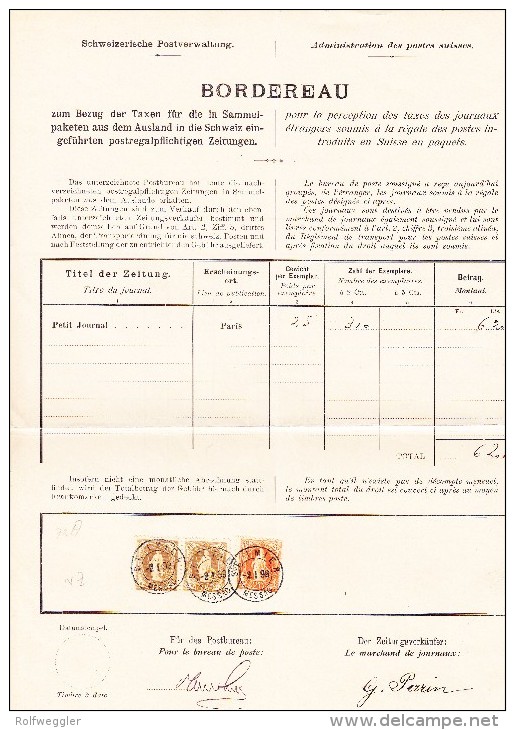 Heimat BE ST IMIER 2.1.1899 Mit 3Fr. (2) Und 20Rp. Stehende Helvetia Auf Post Bordereau - Lettres & Documents