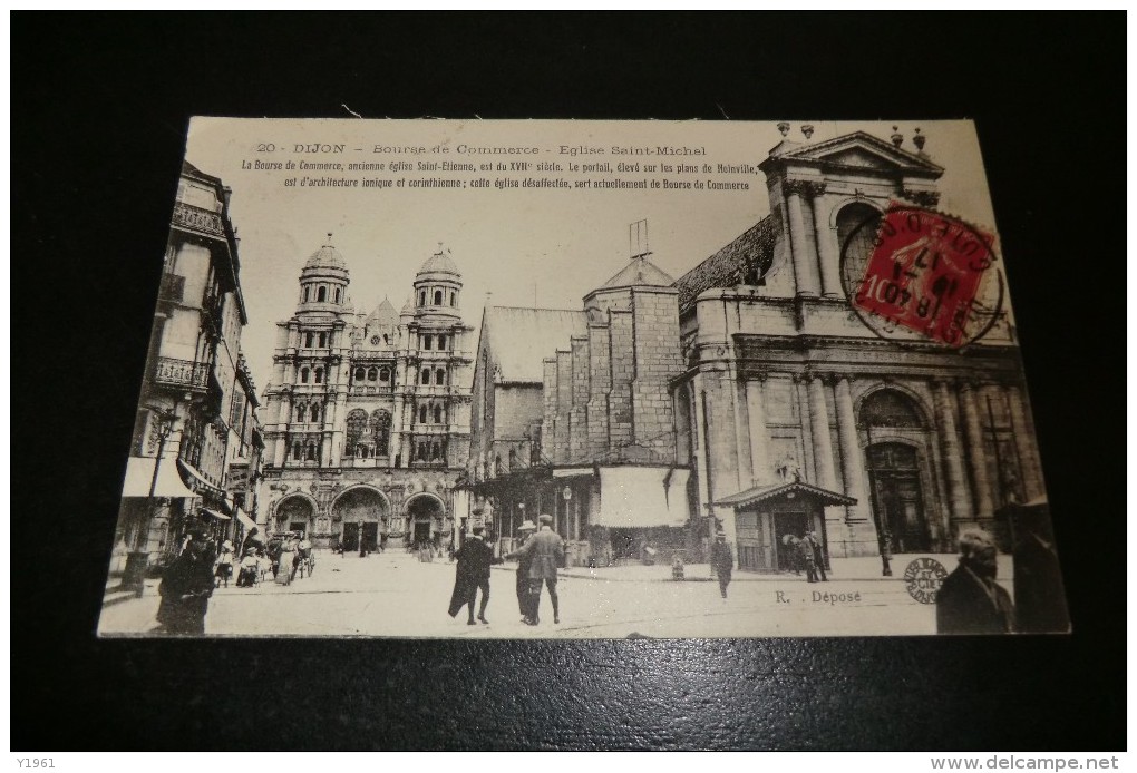 CPA 21 DIJON. Bourse De Commerce. église Saint Michel. Carte Animée. 10/01/1917. - Dijon