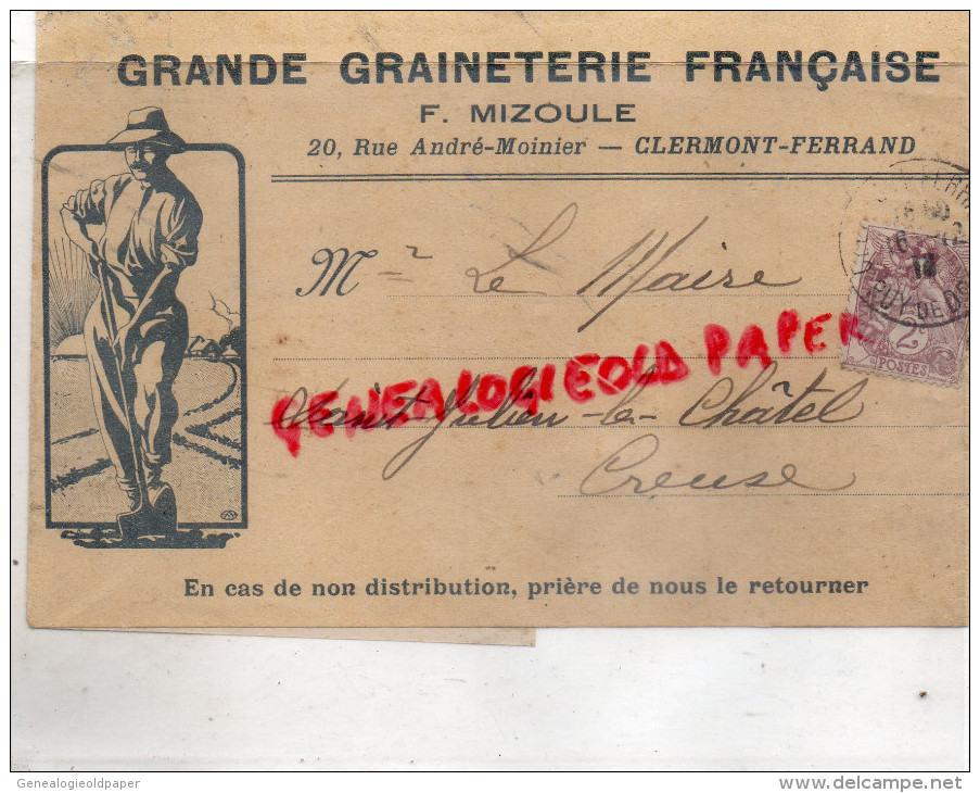 63 -CLERMONT FERRAND -BANDE PRESSE-GRANDE GRAINETERIE FRANCAISE- F.MIZOULE 20 RUE ANDRE MOINIER-1913 HORTICULTURE FLORE - Chaussures