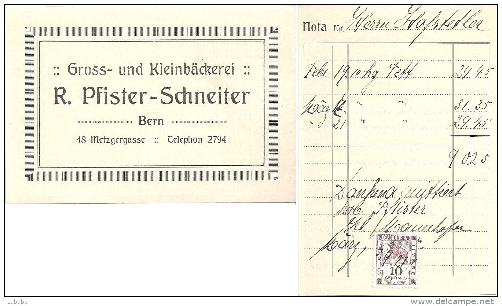 Rechnung  "R.Pfister-Schneiter, Gross- / Kleinbäckerei, Bern"               1927 - Schweiz