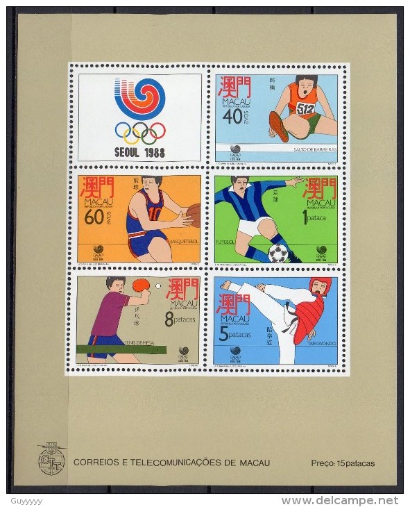 Macao - Macau - Bloc Feuillet - 1988 - Yvert N° BF 9 **  - Jeux Olympiques Séoul - Blocs-feuillets