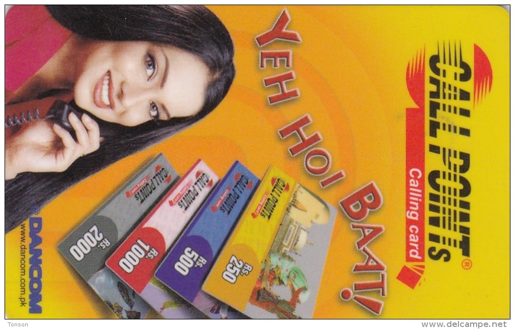 Pakistan, CP22, 700u (small) Orange Yeh Hoi Baat !, Cards On Card, Woman, 2 Scans - Pakistán