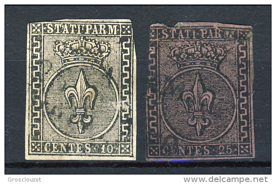 Parma 1852 N. 2 C. 10 Bianco E N. 4 C. 25 Violetto USATI Entrambi Difettosi, Cat. &euro; 650 - Parme