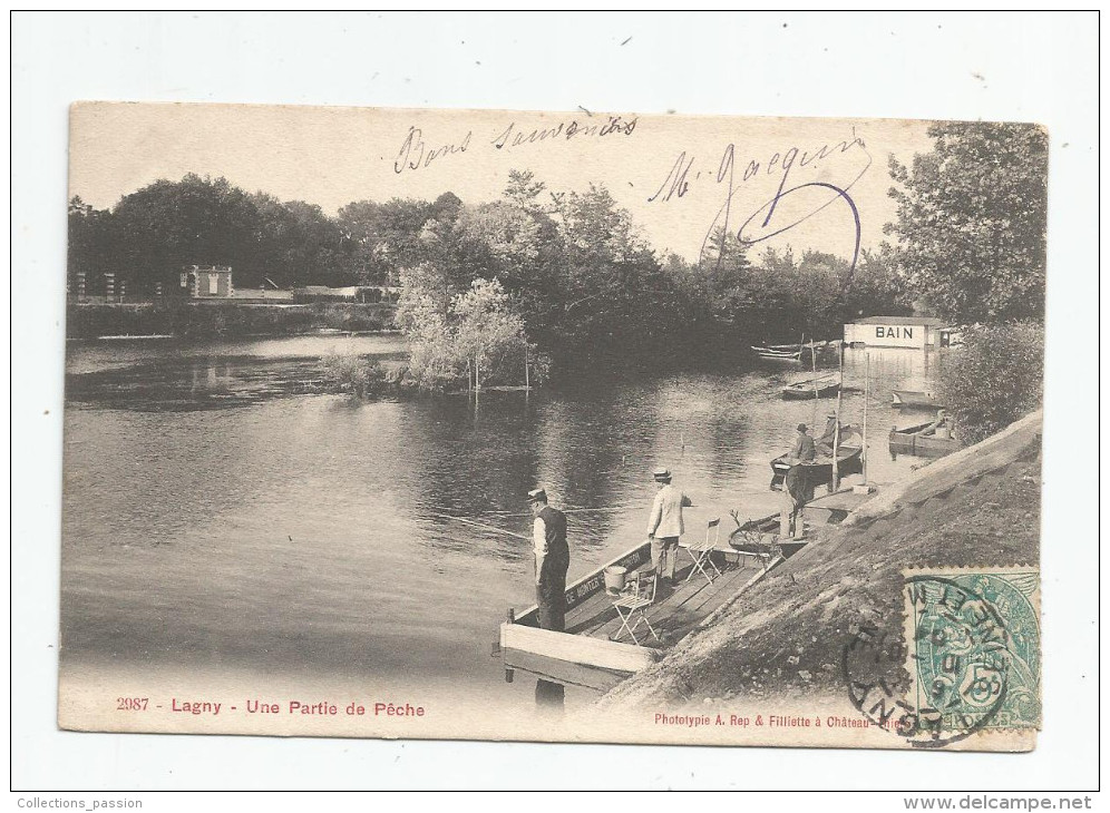 Cp , 77 , LAGNY , Une Partie De Pêche , Voyagée 1904 - Lagny Sur Marne