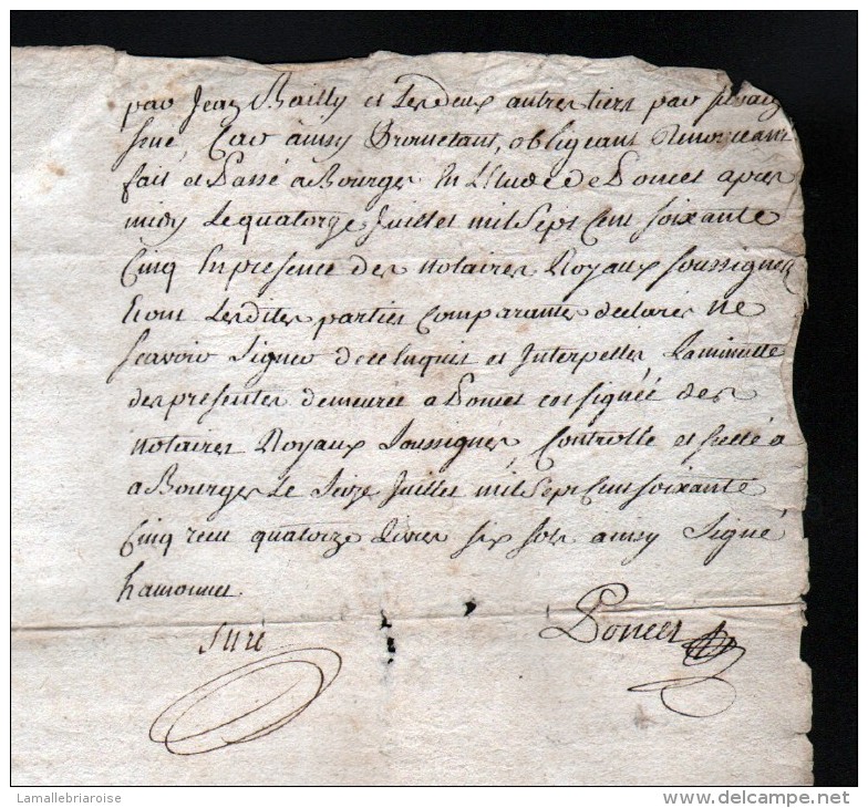 14 JUILLET 1765, DEPt  DU CHER, GENERALITE DE BOURGES, 1 FEUILLE , 2 SCANS - Cachets Généralité