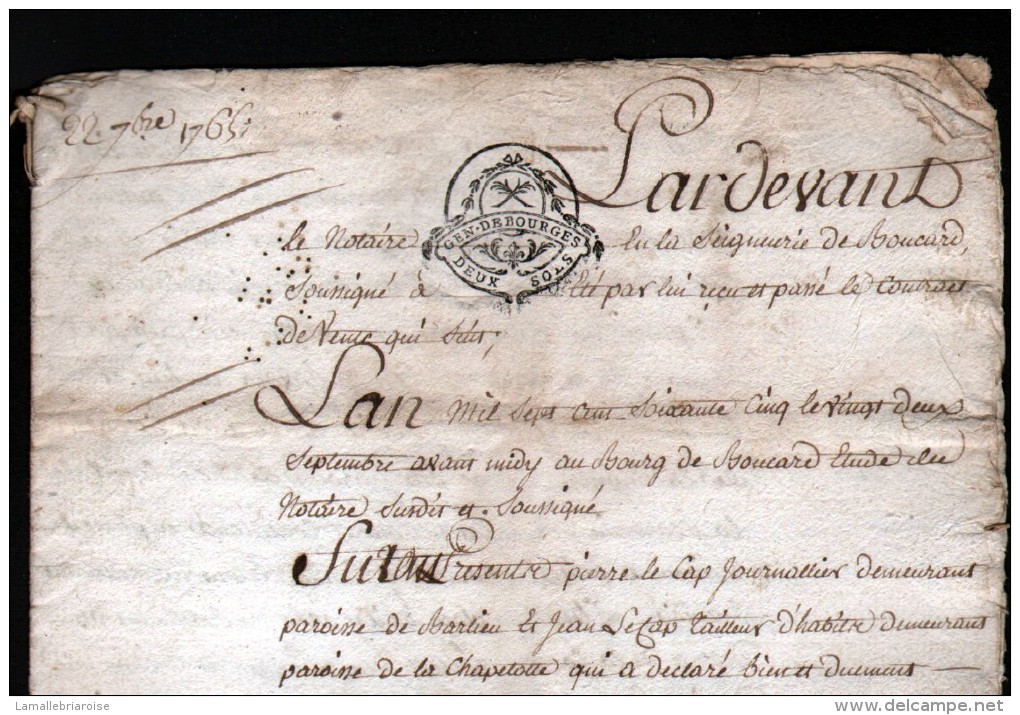 22 SEPTEMBRE 1765,  GENERALITE DE BOURGES, 2 FEUILLES , 2 SCANS - Seals Of Generality