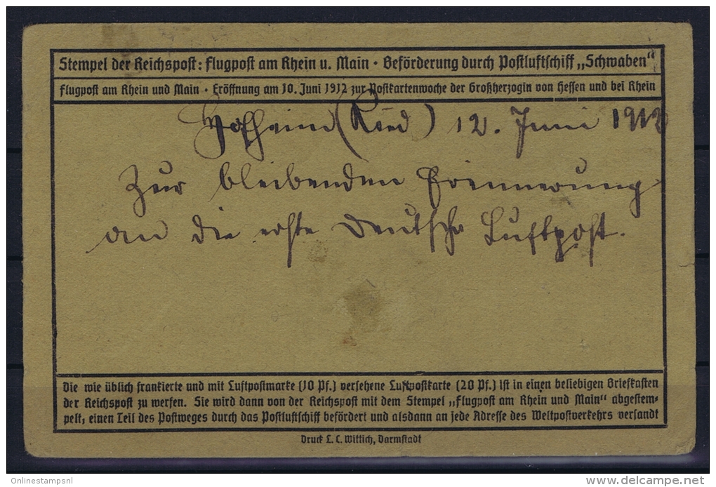 Deutsches Reich: Flugpost Am Rhein - Karte Mit Nr. 1, 1912 - Luft- Und Zeppelinpost