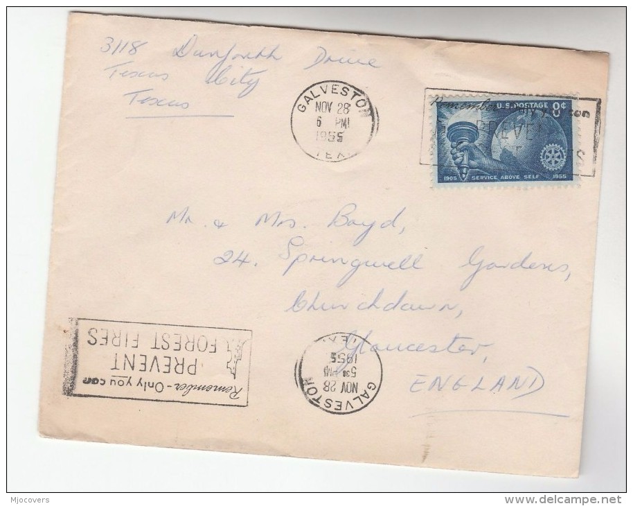 1955 Galverston USA COVER With 3x TB LABEL Seal To GB  8c ROTARY International Club Stamp Tuberculosis Health Medicine - Disease